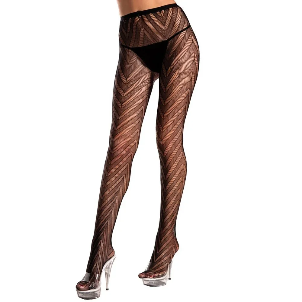 Chevron Pantyhose Striped Fishnet Black